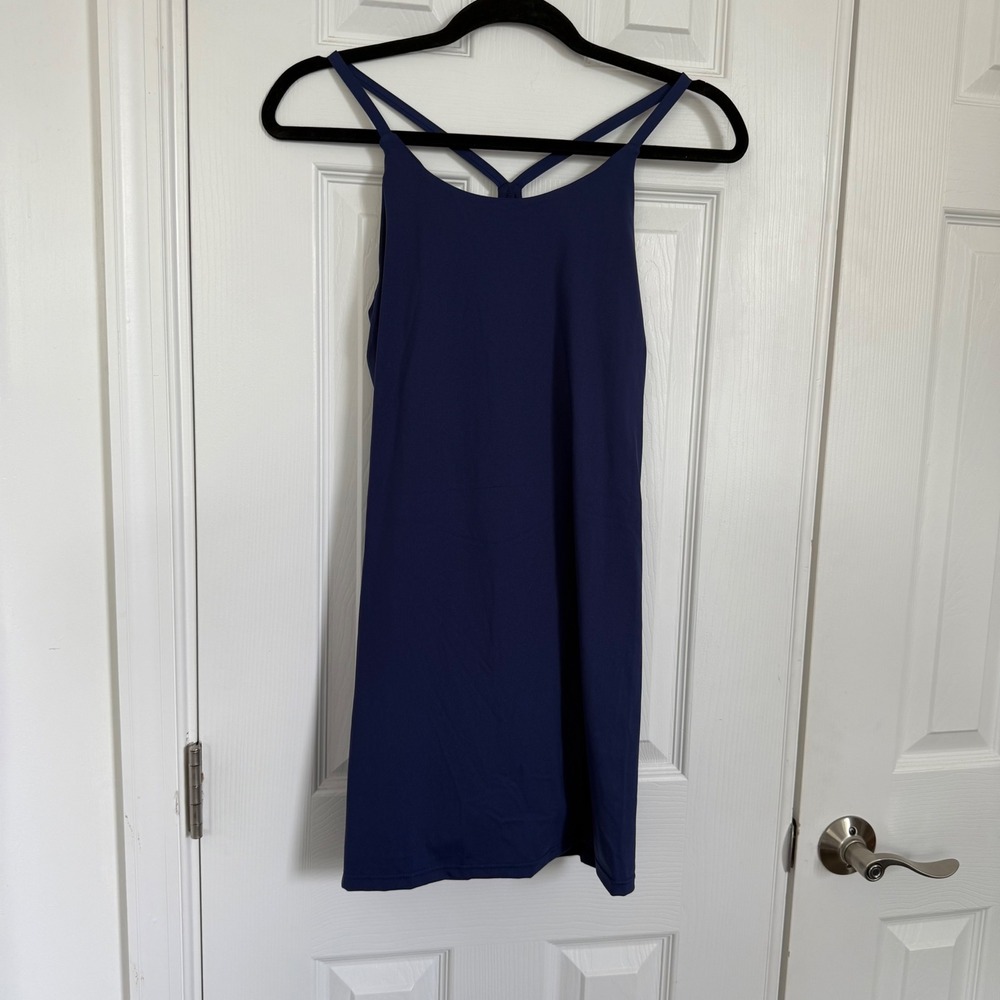 Navy Blue Athletic Exercise Stretch Romper Built-in Shorts & Bra WM's Large EUC